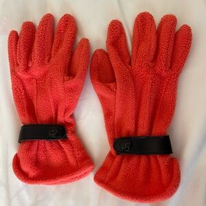 Vibrant Red Fleece Gloves with Black Strap